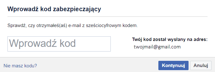 kod potwierdzający założenie konta